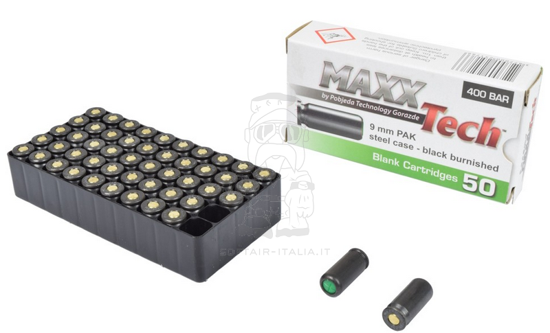 9mm. PAK Blank Fire Black Burnished Cartucce a Salve 50pcs. by MAXX Tech