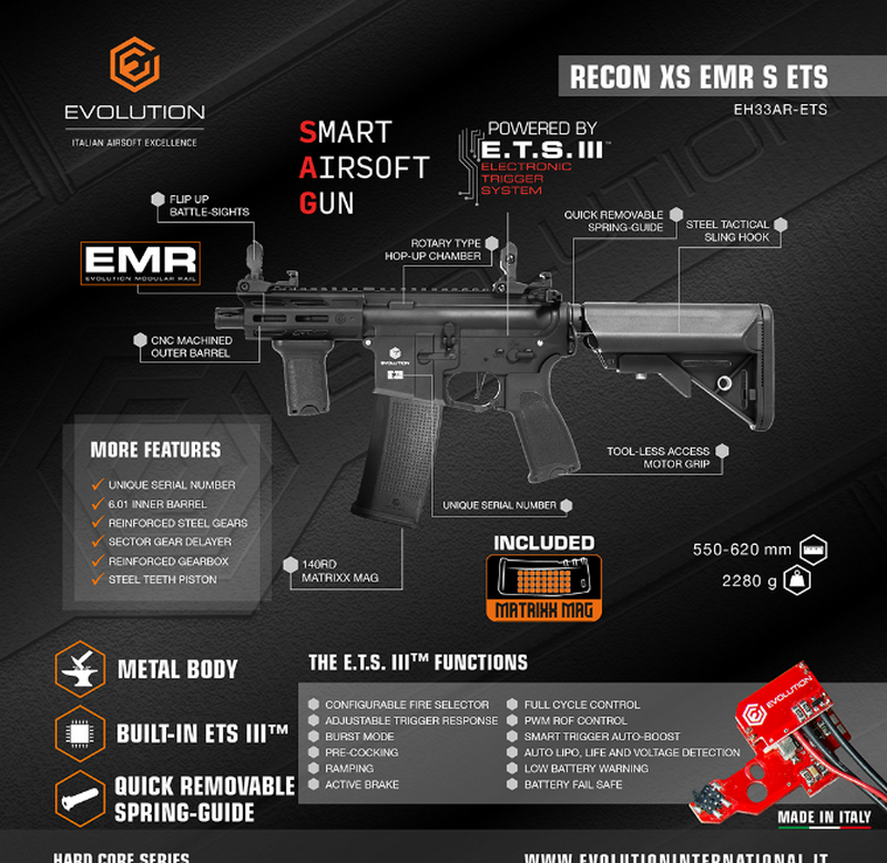 Evolution M4 Recon XS EMR ETS 3 Mosfet Full Metal AEG by Evolution Airsoft