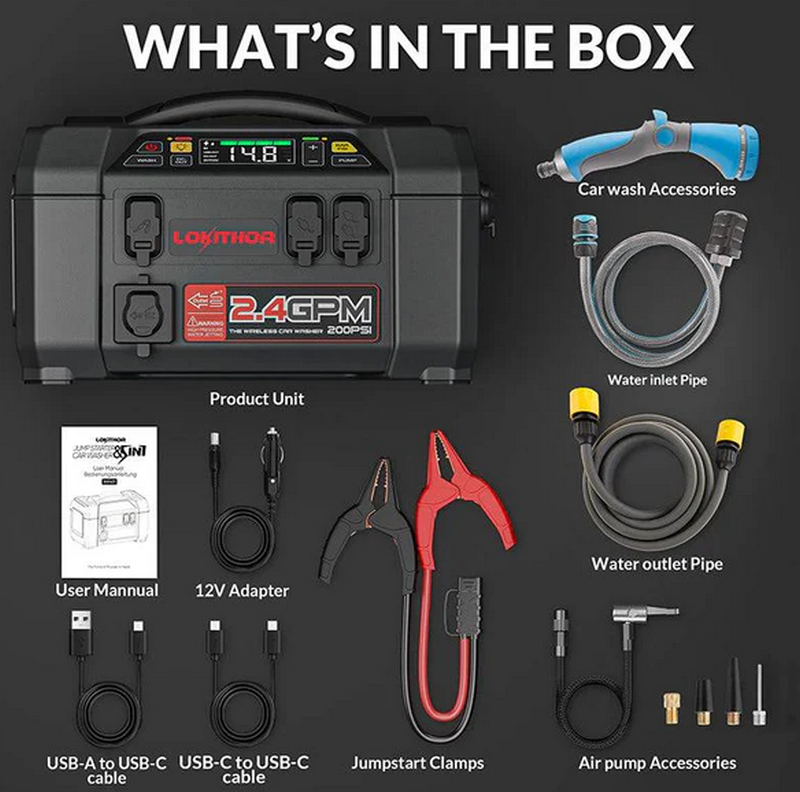 LOKITHOR AW401 Jump Starter 5W1 with Pressure Washer Air Compressor 2500Amp by LOKITHOR