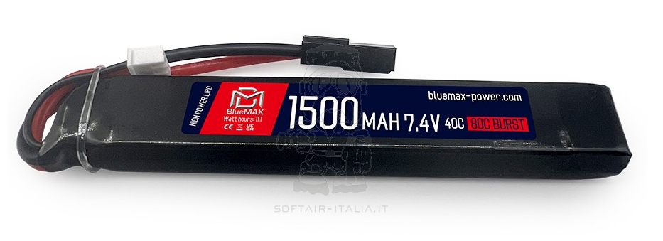 BlueMax Li-Po Battery Stick Batteria 7,4v 1500mAh 40c 80c Burst by BlueMax