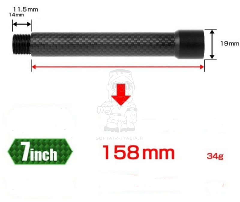 Carbon 7inch Outer Barrel Extension Piece Canna - Prolunga Esterna in Carbonio 7" by Laylax First Factory