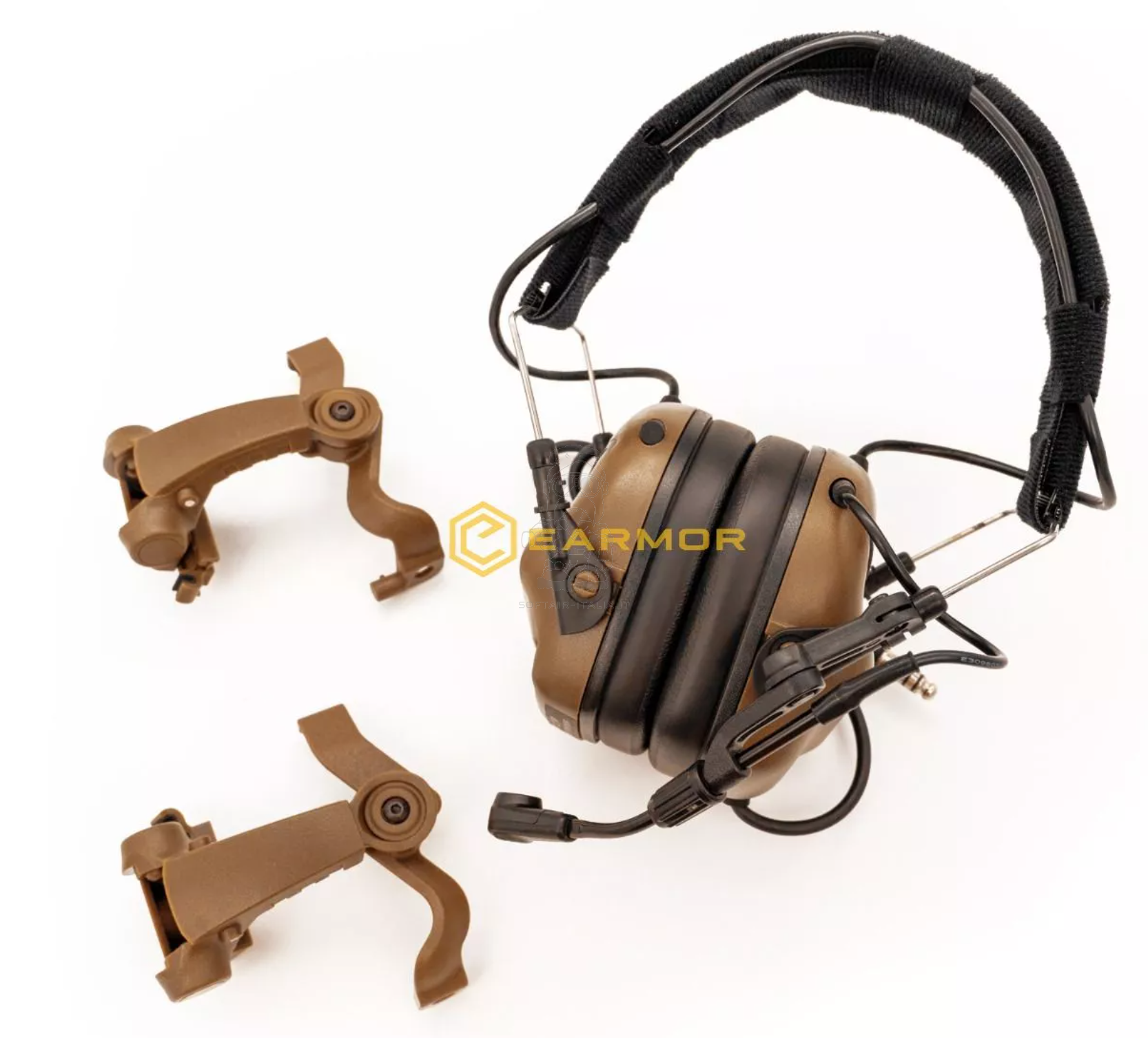 EARMOR M32X MOD4 Tactical Headset Coyote Brown with Headband and M16C Mount for FAST / ARC Rails by EARMOR