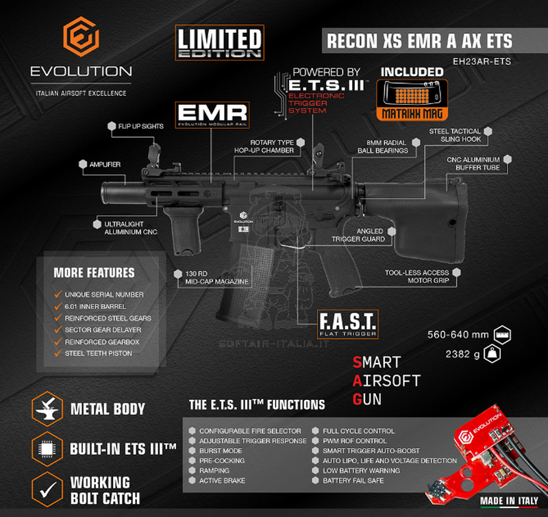 OFFERTE SPECIAL - SPECIAL OFFERS: Evolution M4 Recon XS EMR ETS 3 A AX Mosfet Full Metal AEG by Evolution Airsoft