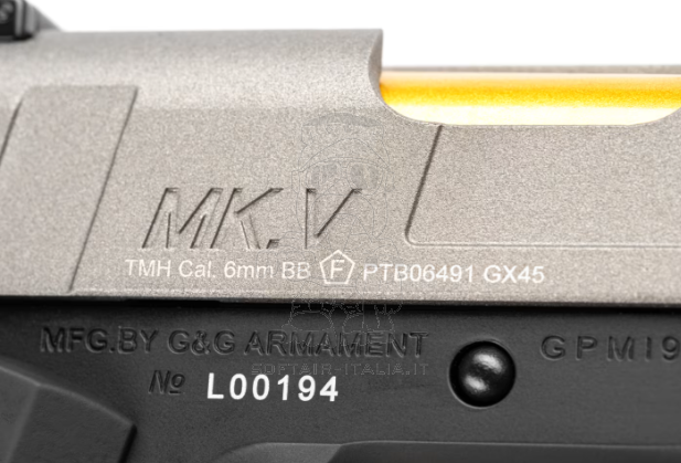 GX45 Mk.V Grey - Gold Version Full Metal GBB Gas BlowBack Airsoft Pistol GAS-GPM-MKV-ABB-ECM by G&G