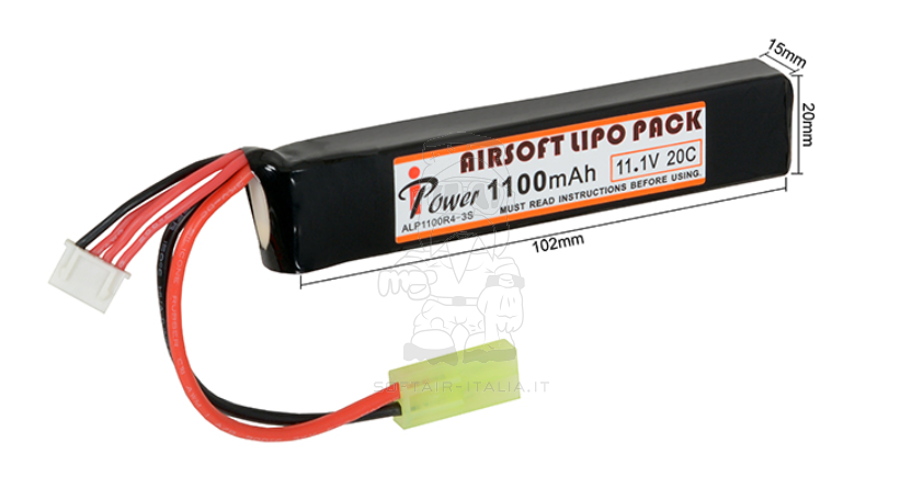 Li-Po Battery Batteria Mini Stick 102 x 20 x 15mm. 11.1v 1100mAh 20c  by iPower