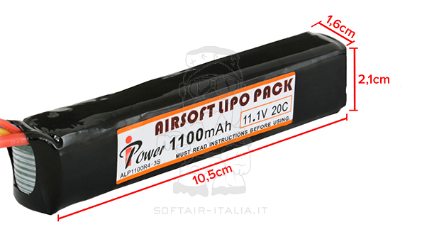 Li-Po Battery Batteria Mini Stick T-Deans 105 x 21 x 16mm. 11.1v 1100mAh 20c by iPower