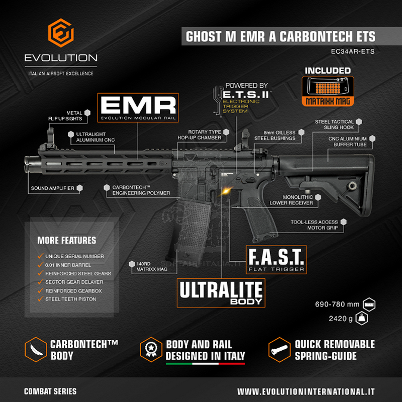 OFFERTE SPECIALI - SPECIAL OFFERS: M4 Evolution GHOST M EMR A Carbontech ETS - SAG Smart Airsoft Gun AEG by Evolution Airsoft