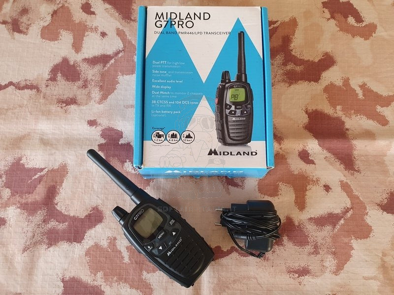 OCCASIONE: Midland G7 Pro Radio Ricetrasmittente Walkie Talkie Dual Band 8 Canali PMR446 e 69 Canali LPD 4 Batterie Ricaricabili Ni-mA 1,2v 1800 mAh e Caricabatterie by Midland