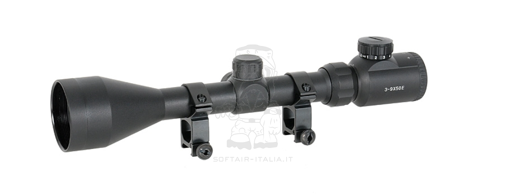 Ottica Rifle Scope 3-9x50E con Anelli Alti w. High Mounting Rings