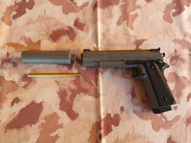 Vorsk VX-14 Hi-Capa 5.1 w. Suppressor Extension Barrel GBB Grey Version by Vorsk