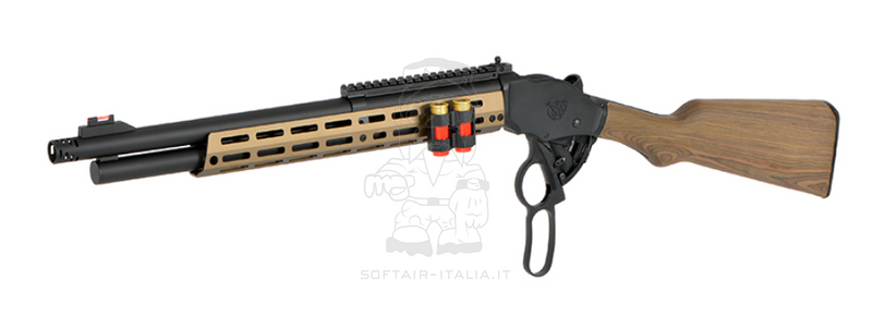 Winchester Terminator 2 Gas Lever Action Function Shotgun  Bronze M-Lok Handguard AT8703T w. Shell Holder Real Wood Stock by Golden Eagle