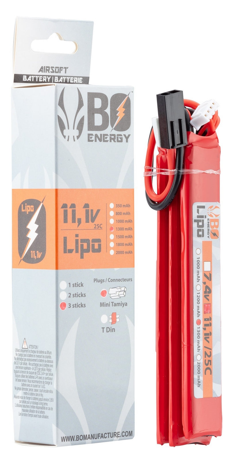 BO Manufacture Li-Po 3 Sticks Battery 11.1 1300mAh 25C by B0 Manufacture