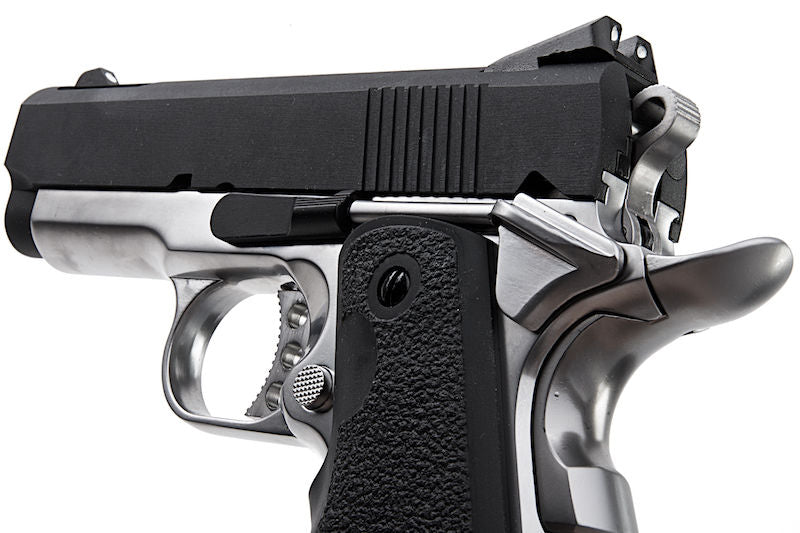1911 .45 ACP Officer Size NE10 Series Aluminum Slide GBB Silver Frame & Black Slide by Armorer Works Customs