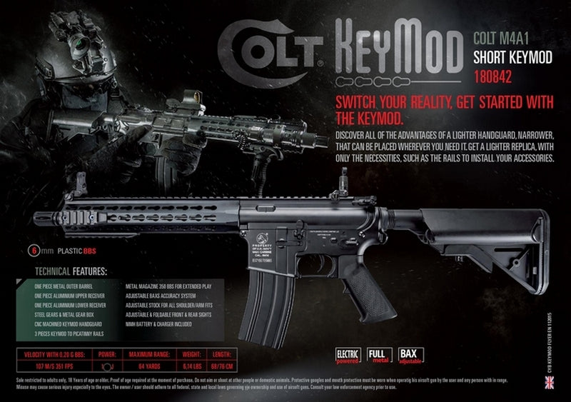 Colt M4 KeyMod 10inch CQB Crane Scritte e Loghi Originali Full Metal by Cybergun