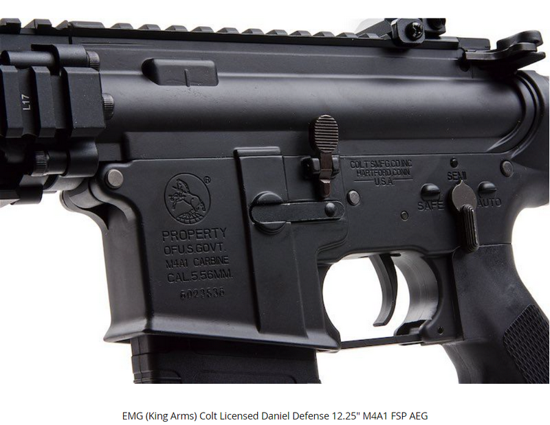 EMG > King Arms M4A1 FSP 12.25" Colt & Daniel Defense Fully Licensed BK Black by King Arms > EMG