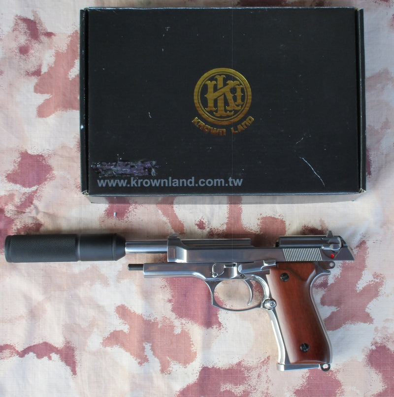 KLI M92 - KL92 Silver Chrome Cromata GBB Full Metal Guancette in Legno by Krown Land Ind
