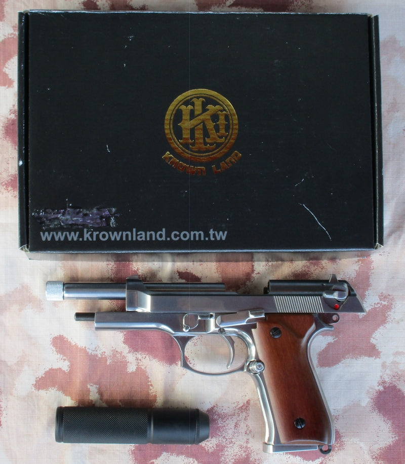 KLI M92 - KL92 Silver Chrome Cromata GBB Full Metal Guancette in Legno by Krown Land Ind