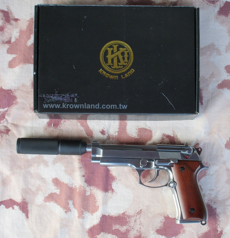 KLI M92 - KL92 Silver Chrome Cromata GBB Full Metal Guancette in Legno by Krown Land Ind