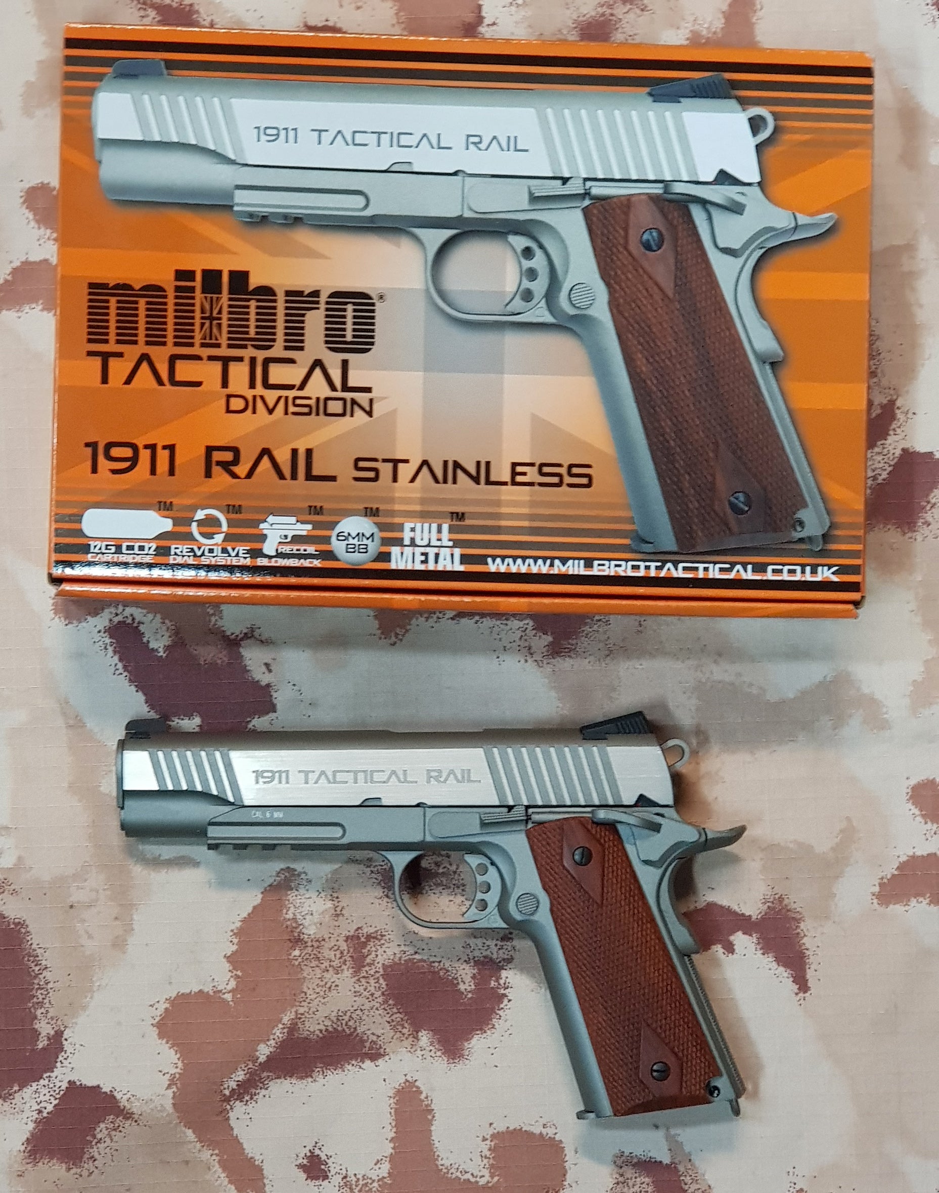 MILBRO 1911 Rail Stainless Version Co2 GBB Full Metal by Kwc
