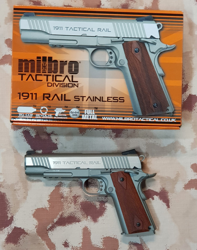 MILBRO 1911 Rail Stainless Version Co2 GBB Full Metal by Kwc