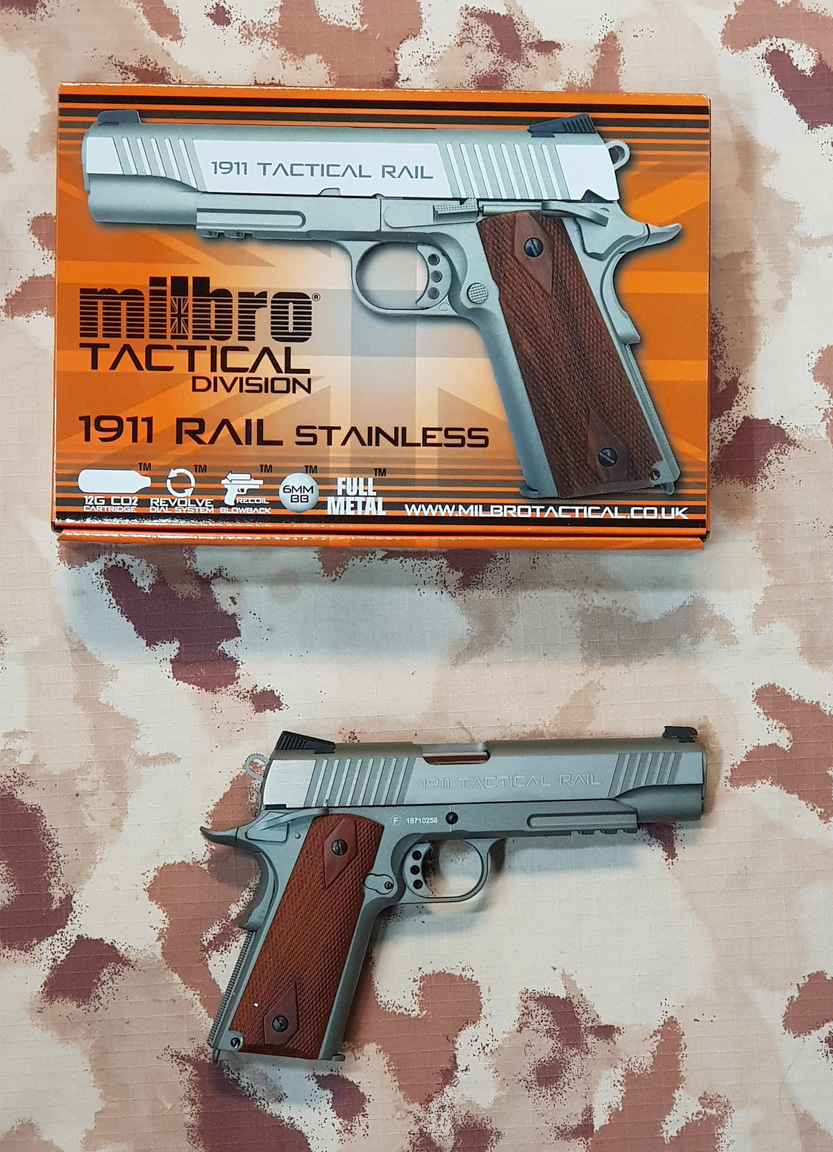 MILBRO 1911 Rail Stainless Version Co2 GBB Full Metal by Kwc