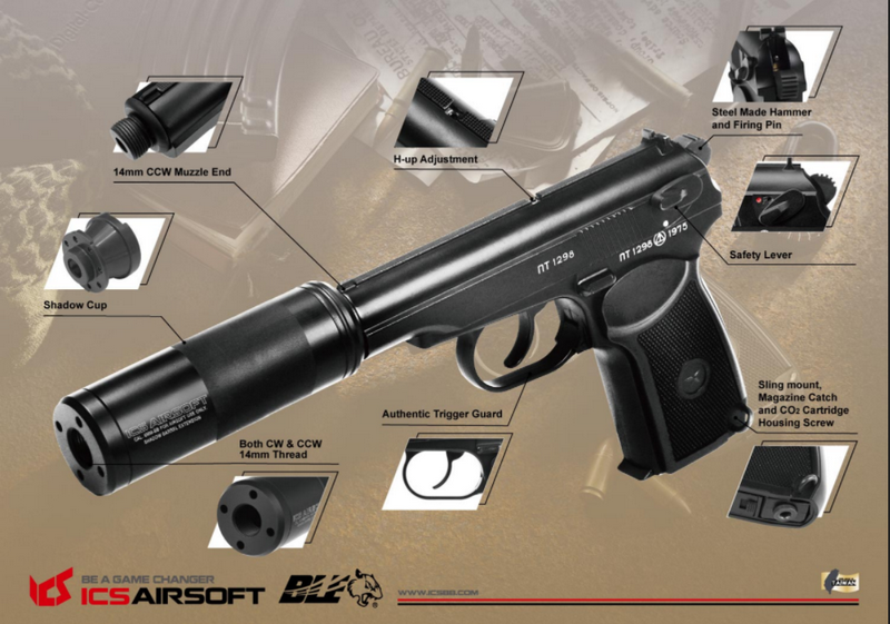 ICS Makarov BLE-PM2 Silencer Metal Slide Co2 NBB by ICS