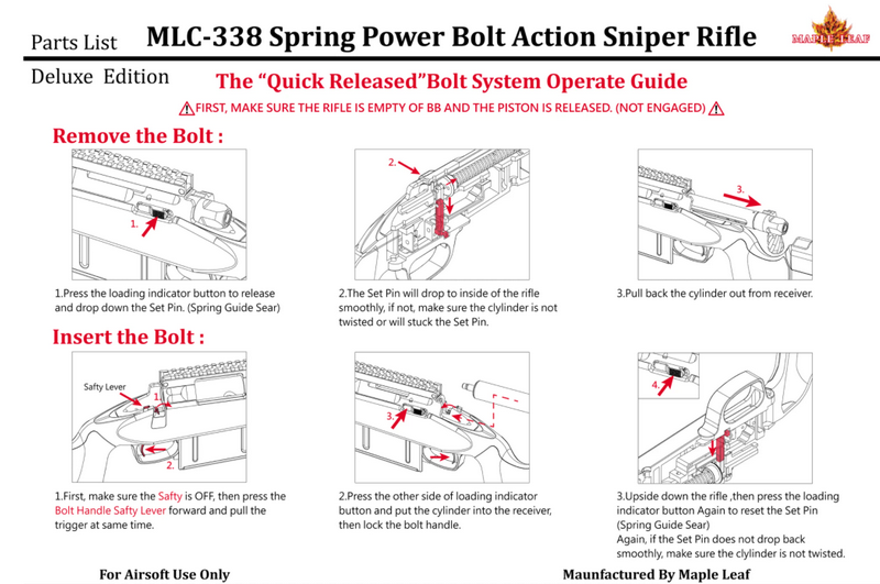 Maple Leaf MLC 338 Spring Bolt Action Rifle 100% Vsr10 Tokyo Marui Compatible by Maple Leaf