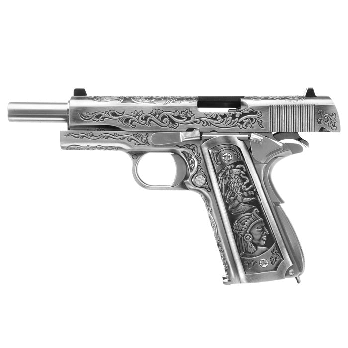 Mexico Druglord 1911A1 Double Barrel GBB Full Metal Satin Chrome Etched by We