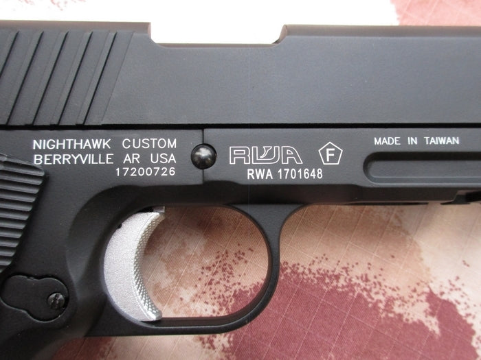 Nighthawk 1911 Custom Covert Ops Full Metal Co2 BlowBack Scritte e Loghi Originali by KWC > RWA