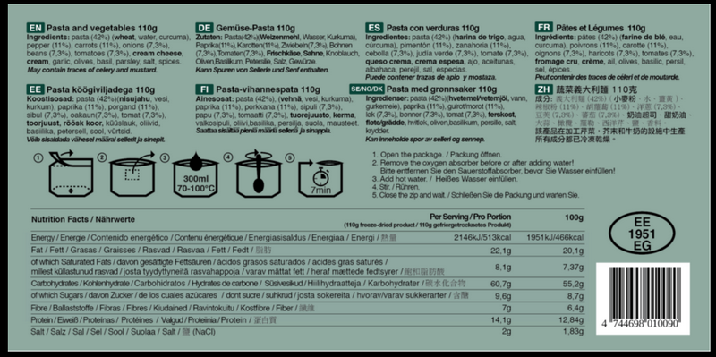 Tactical Foodpack Pasta & Vegetables Freeze Dried High Energy Meal 1 Portion 2146kj by Tactical Foodpack