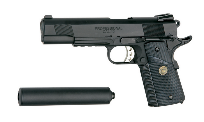 US Marine MEU 1911 Limited Black Silencer Full Metal by Socomgear Madbull