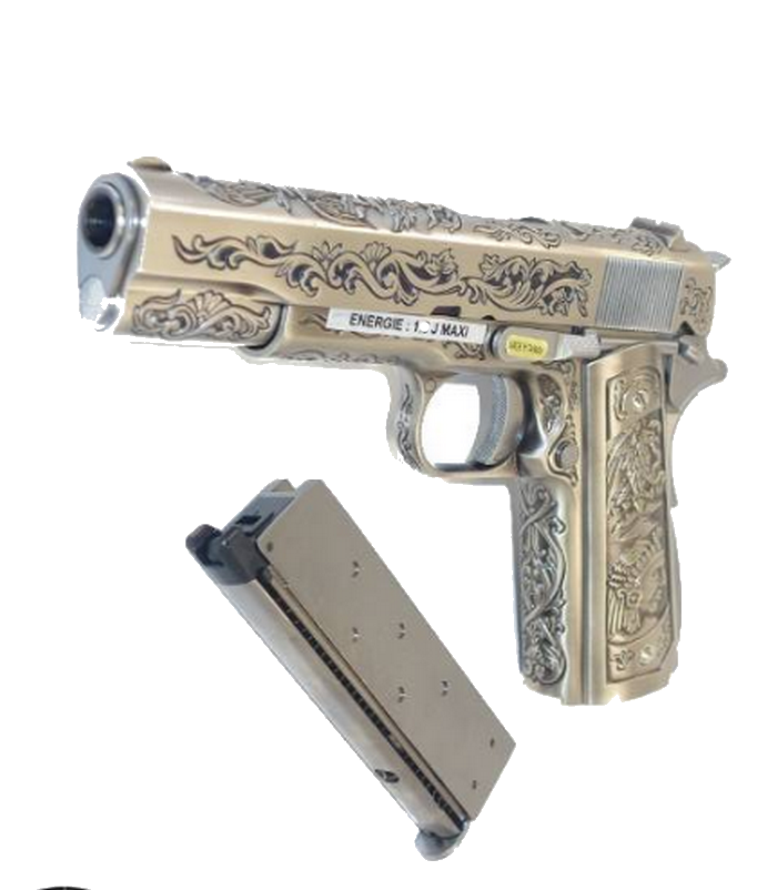 Mexican Druglord .45 M1911  Silver Chrome Classic Floral Pattern GBB by We